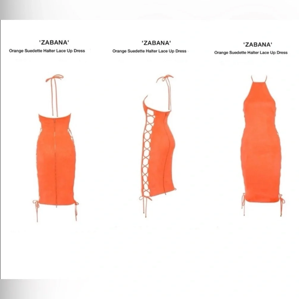 HOUSE OF CB Zabana Neon Orange Sexy Cut Out Lace Up Suedette Dress Large GUC
